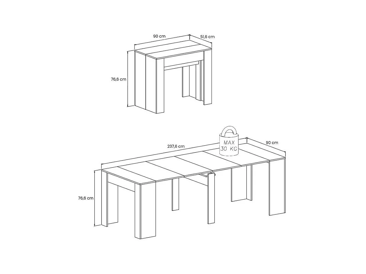 Table console à rallonge Alberique, Table avec rallonges, Console polyvalente, Table à manger extensible jusqu'à 10 places, 90/237x51h78 cm, Ciment