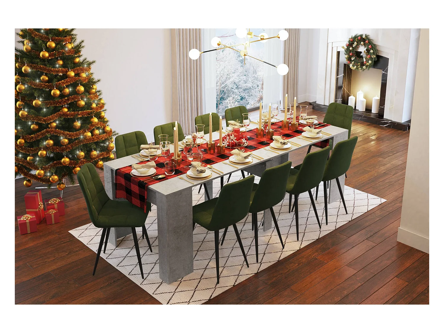 Table console à rallonge Alberique, Table avec rallonges, Console polyvalente, Table à manger extensible jusqu'à 10 places, 90/237x51h78 cm, Ciment