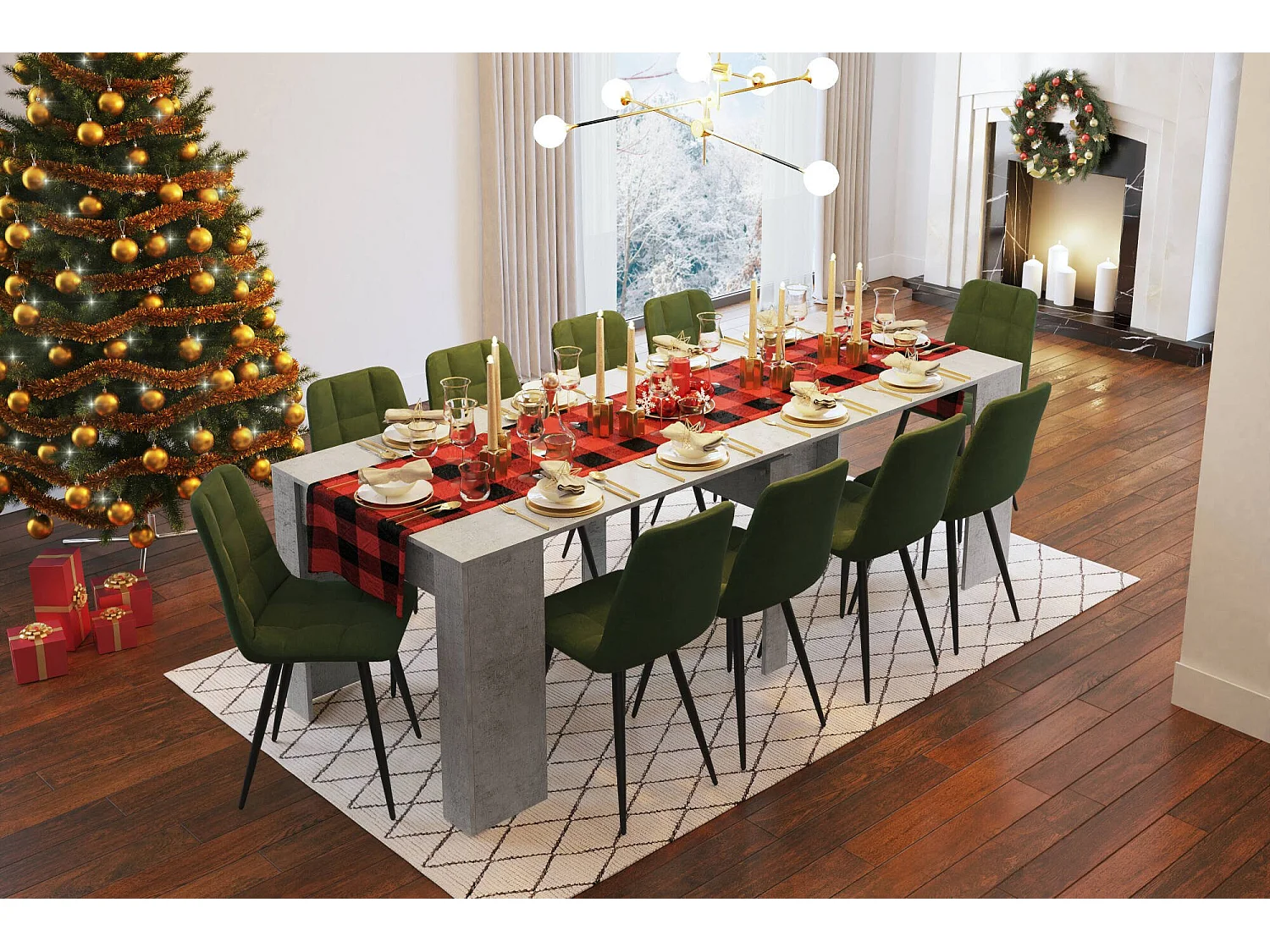 Table console à rallonge Alberique, Table avec rallonges, Console polyvalente, Table à manger extensible jusqu'à 10 places, 90/237x51h78 cm, Ciment