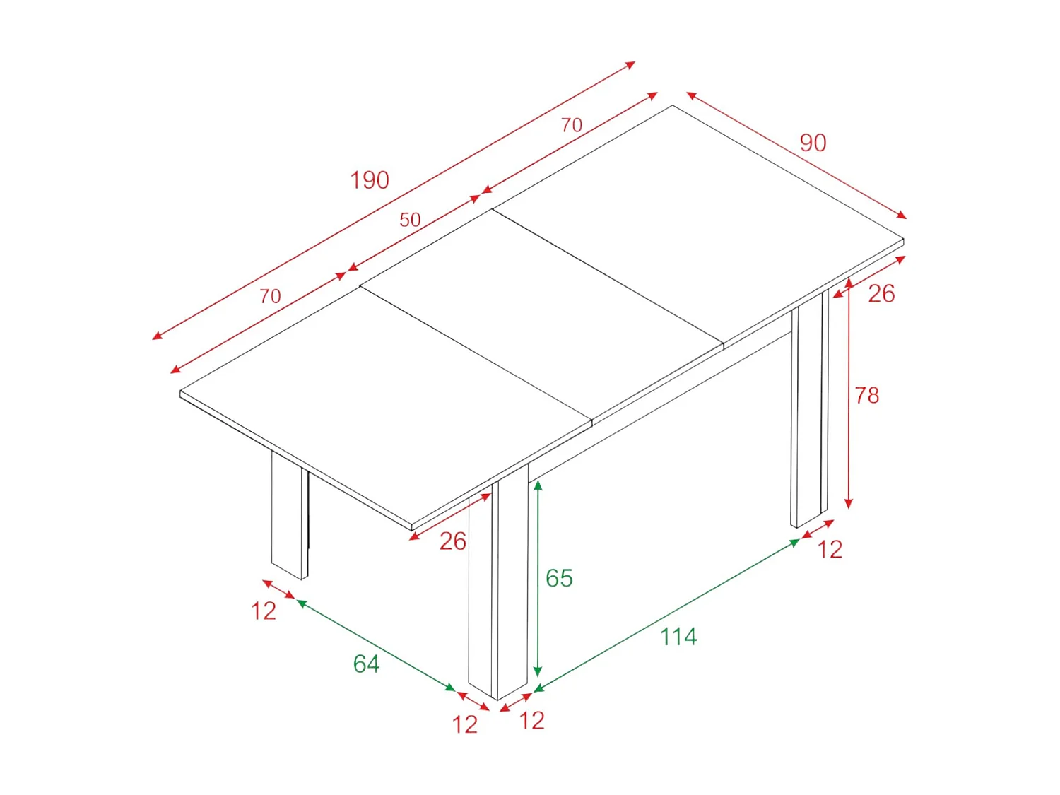 Dmora Uitschuifbare Tafel Midland 90x190x78h cm Wit, Voor 8 Personen, Centrale Uitbreidingsmechanisme