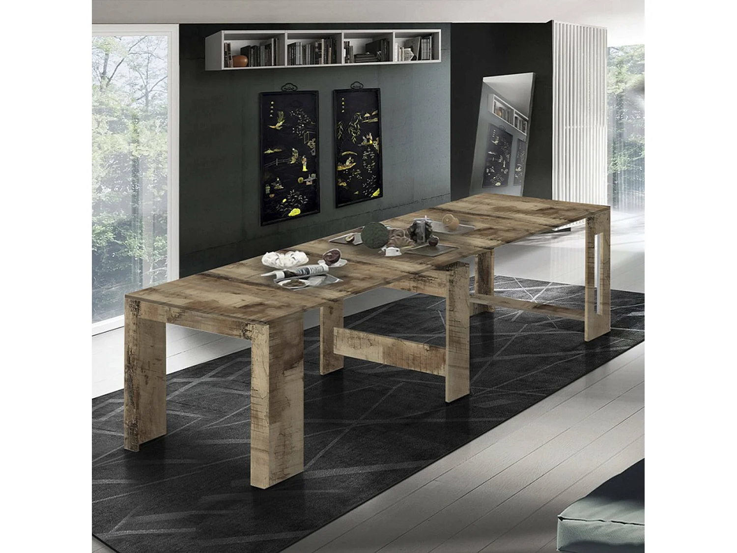 Martino uitschuifbare console, Uitschuifbare console tot 12 zitplaatsen, Tafel met verlenghouders, 100% Made in Italy, 51/300x90h77 cm, Esdoorn