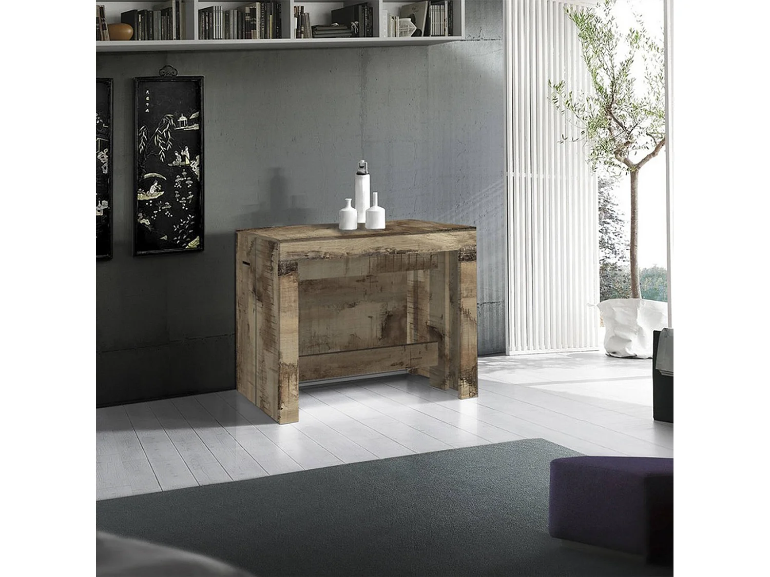 Console extensible Martino, Console extensible jusqu'à 12 places, Table avec supports d'extension, 100% Made in Italy, 51/300x90h77 cm, Érable