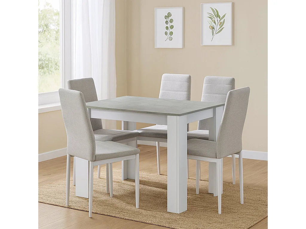 Table extensible Midland, Console extensible pour salle à manger, Table de cuisine ouvrant avec rallonge, 140/190x90h78 cm, Ciment et Blanc