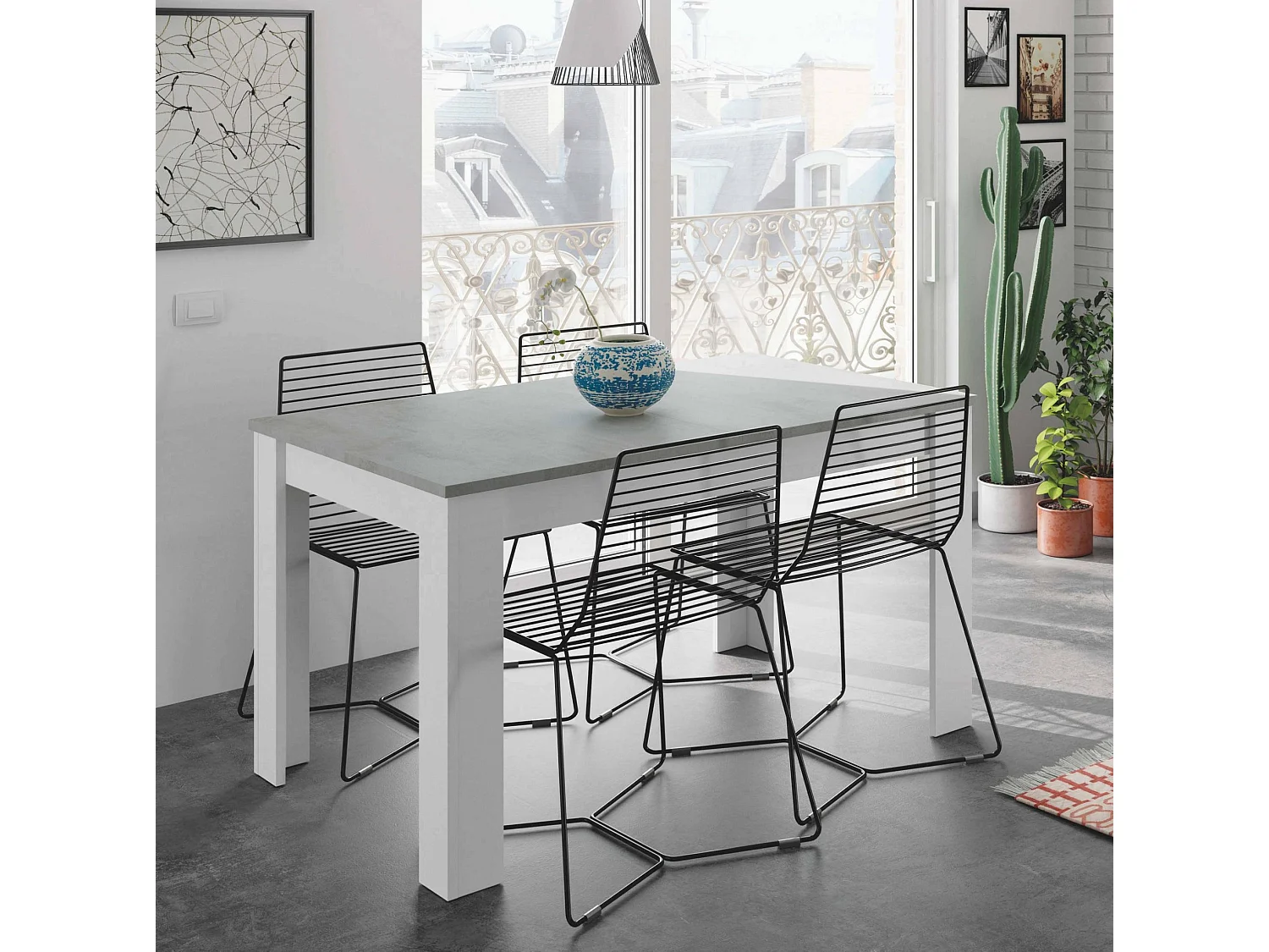 Table extensible Midland, Console extensible pour salle à manger, Table de cuisine ouvrant avec rallonge, 140/190x90h78 cm, Ciment et Blanc