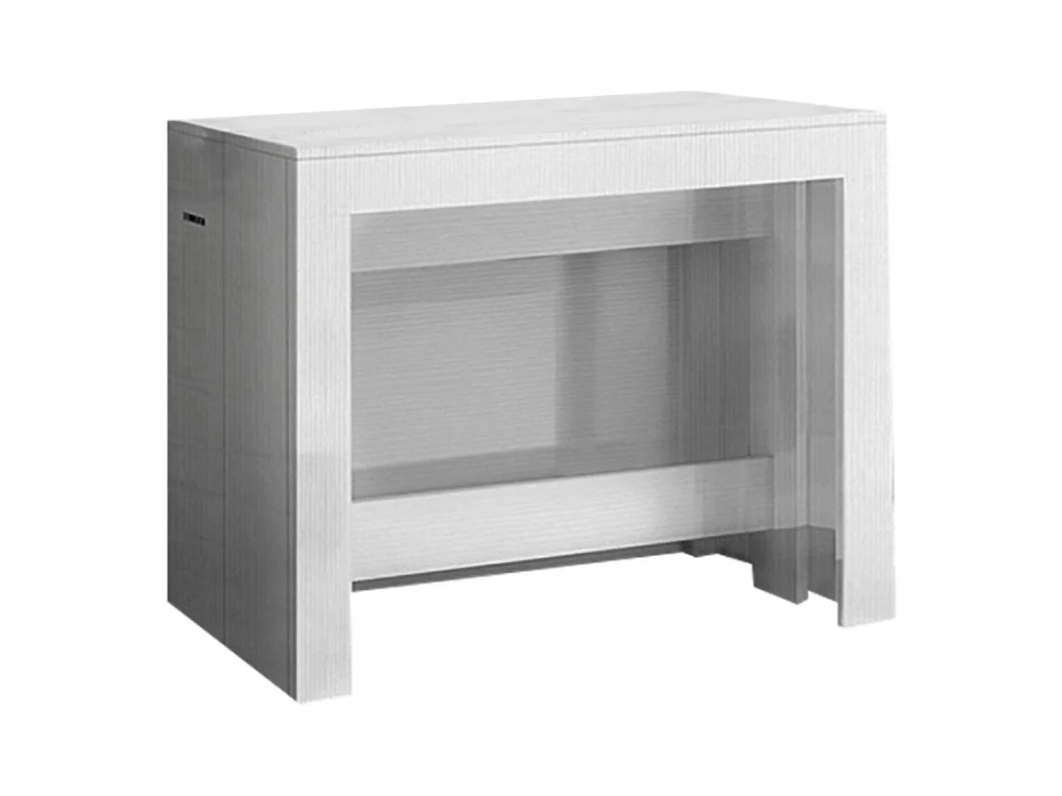 Console extensible Martino, Console extensible jusqu'à 12 places, Table avec supports d'extension, 100% Made in Italy, 51/300x90h77 cm, Mélèze blanc brillant