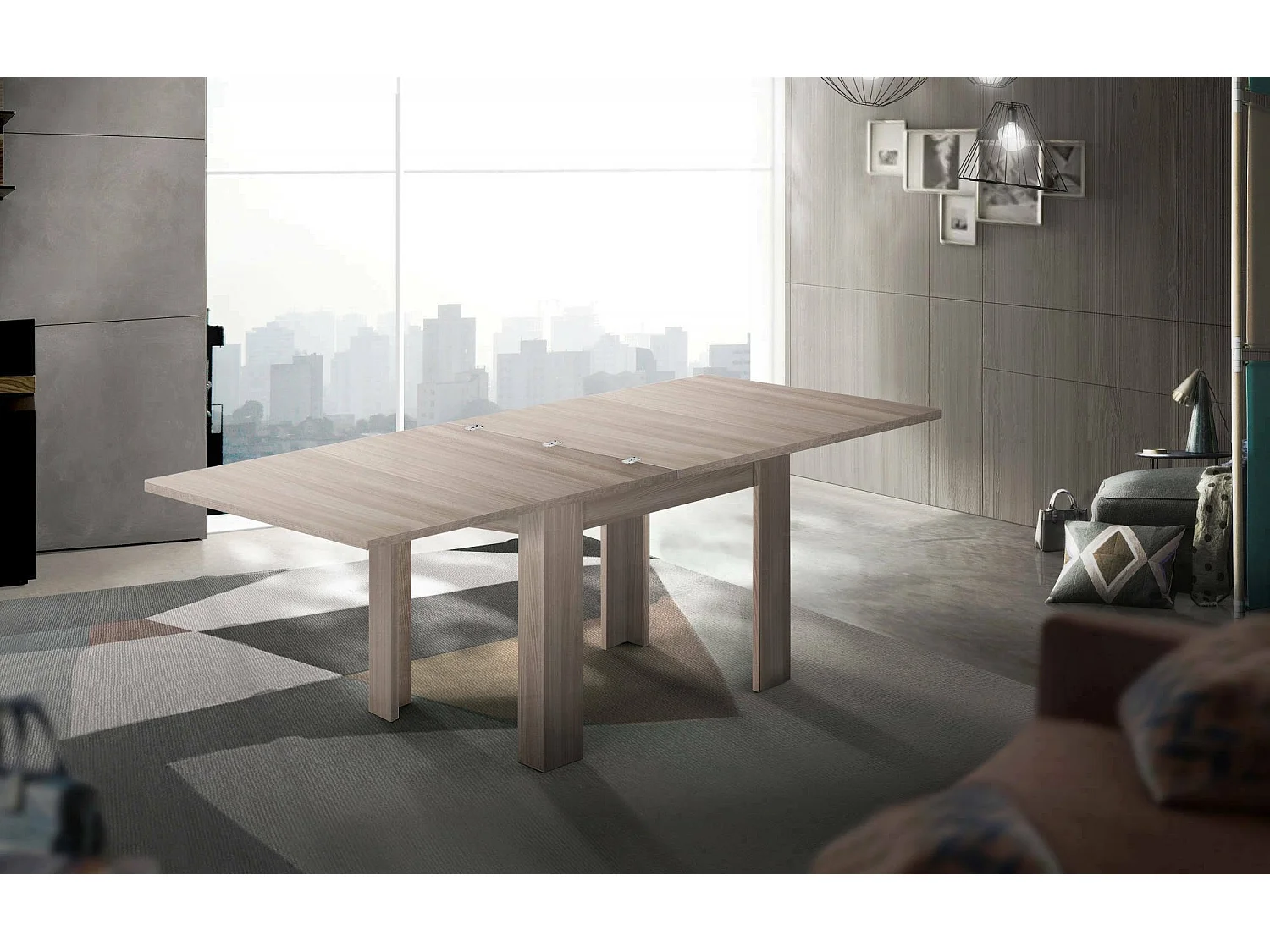 Mesa extensible Otto, Consola auxiliar de cocina, Mesa extensible, 100% Made in Italy, 90x90h75 cm, Olmo perla
