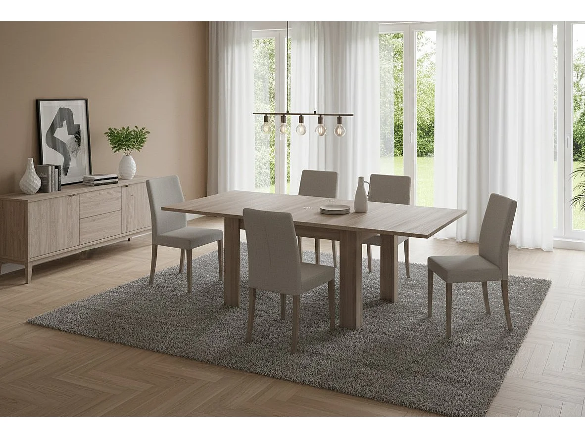 Otto uitschuifbare tafel, Extra keukenconsole, Uitschuifbare tafel, 100% Made in Italy, 90x90h75 cm, Pearl iep