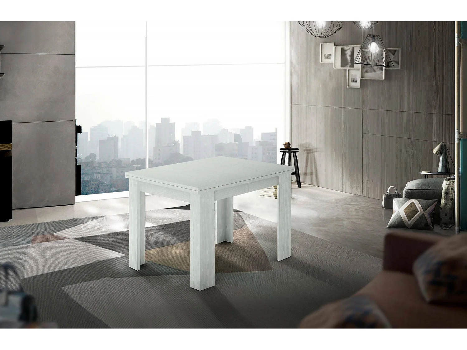Mesa extensível Otto, Consola auxiliar de cozinha, Mesa extensível, 100% Fabricado em Itália, 90x90h75 cm, Lariço branco brilhante