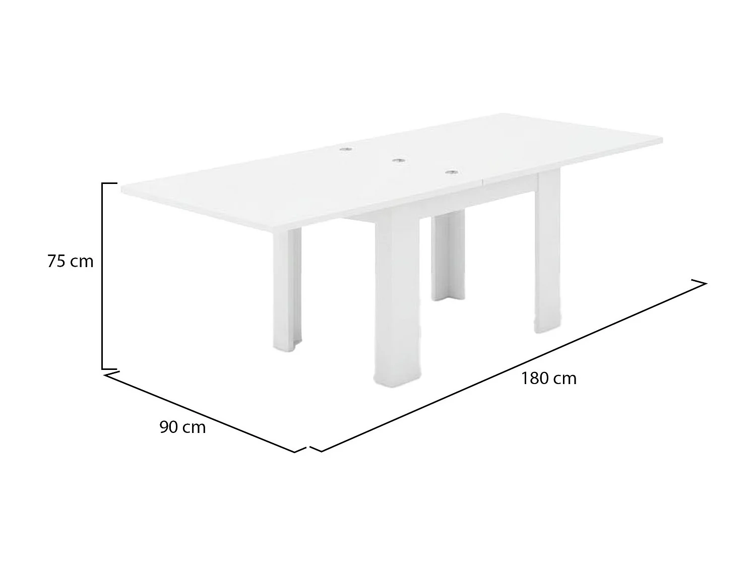 Mesa extensível Otto, Consola auxiliar de cozinha, Mesa extensível, 100% Fabricado em Itália, 90x90h75 cm, Lariço branco brilhante
