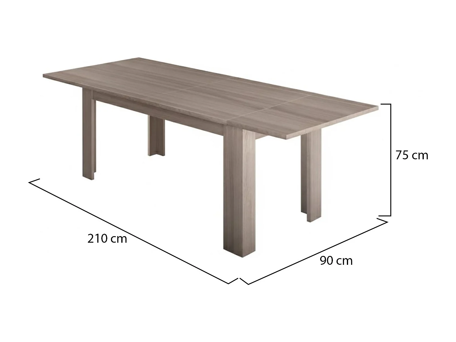 Dubbel Uitschuifbare Tafel Natan 90x210x75h cm Bruin Eiken, 12 Zitplaatsen, Zijlengtemechanisme, Made in Italy
