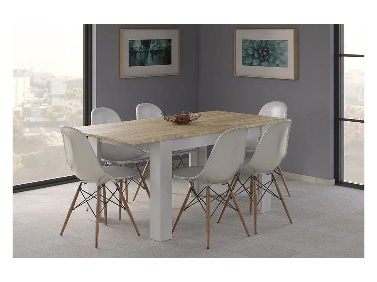 Table extensible Midland, Console extensible pour salle à manger, Table de cuisine ouvrant avec rallonge, 140/190x90h78 cm, Chêne et Blanc