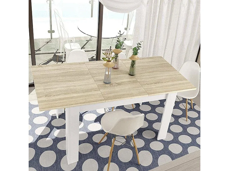 Dmora Uitschuifbare Tafel Midland 90x190x78h cm Wit, 8 Personen, Centraal Uittrekmechanisme