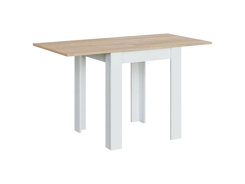 Ausziehbarer Newark-Tisch, klappbarer Essregal mit Buchöffnung, klappbarer Beistelltisch, 67 x 67/135 x 79 cm, Weiß und Eiche