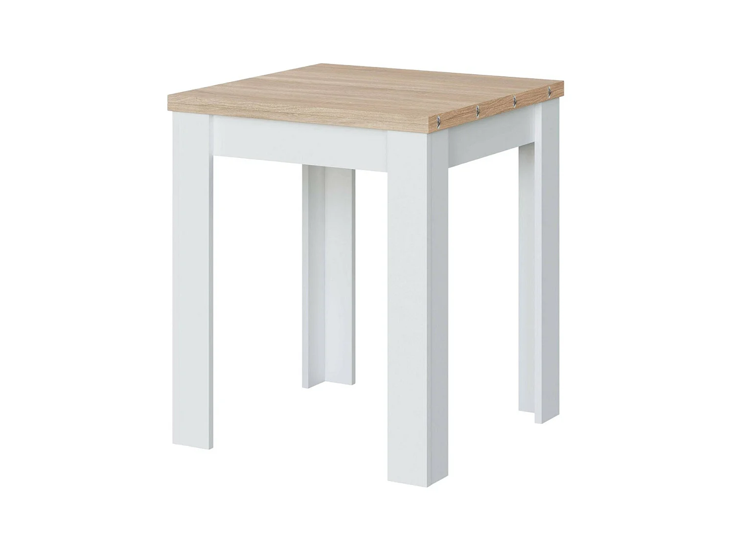 Mesa extensible Newark, Estante de comedor plegable con apertura para libros, Mesa auxiliar plegable, 67x67/135h79 cm, Blanco y Roble