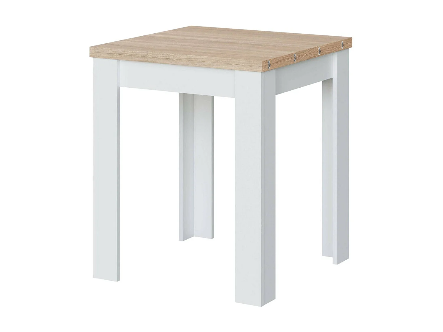 Mesa extensível Newark, Prateleira de jantar dobrável com abertura para livros, Mesa auxiliar dobrável, 67x67/135h79 cm, Branco e Carvalho