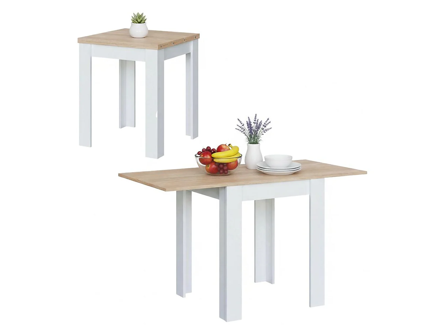 Dmora Uitrekbare Tafel Newark 67x67x79h cm Wit, Voor 6 Personen, Vouwbaar Uittrekmechanisme