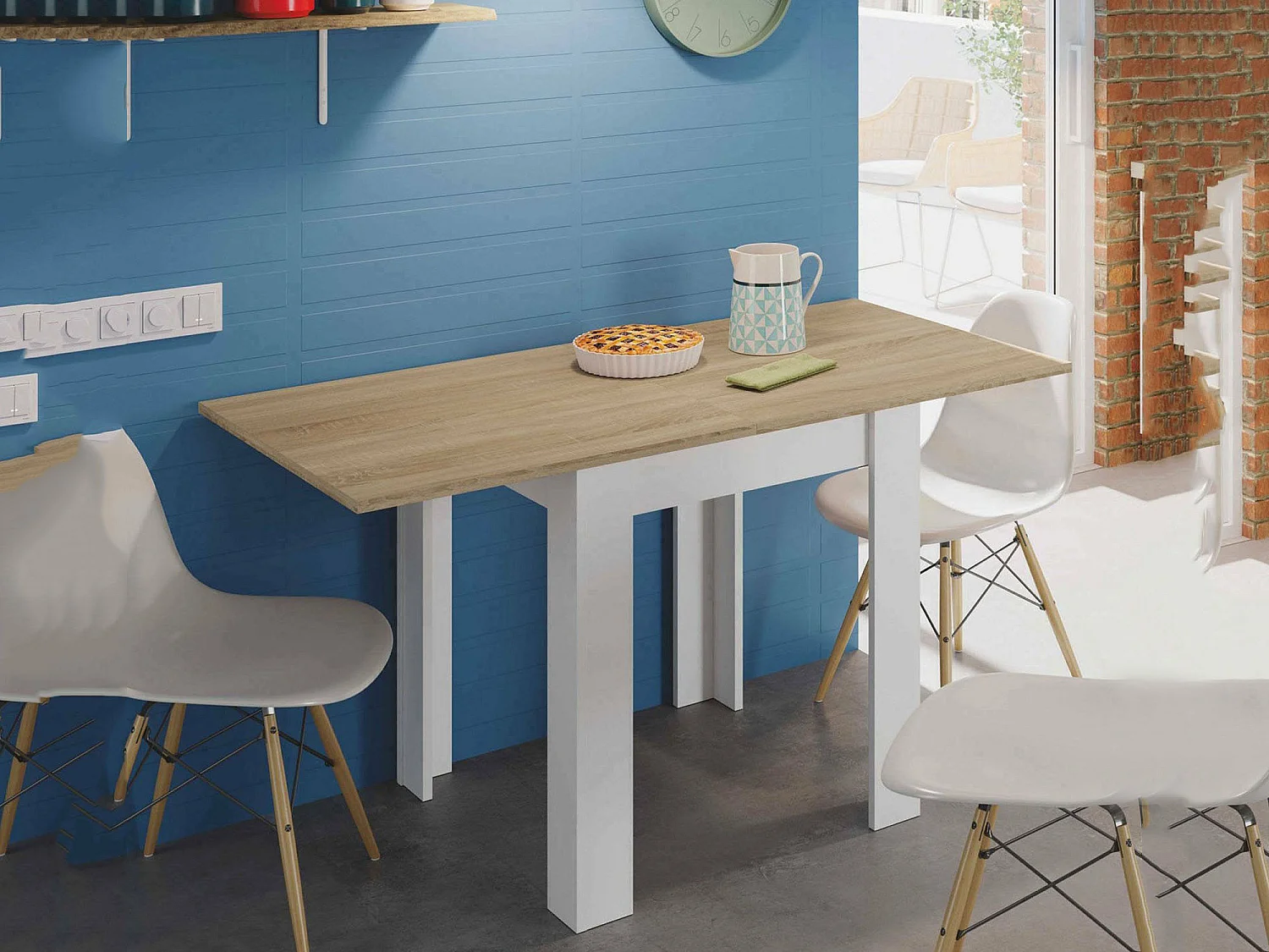 Dmora Uitrekbare Tafel Newark 67x67x79h cm Wit, Voor 6 Personen, Vouwbaar Uittrekmechanisme