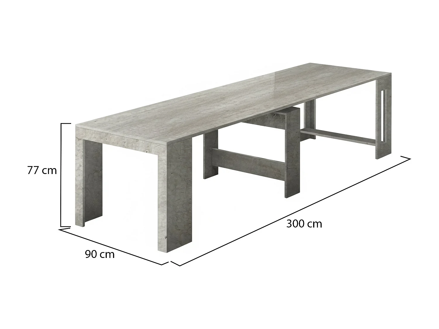 Console extensible Martino, Console extensible jusqu'à 12 places, Table avec supports d'extension, 100% Made in Italy, 51/300x90h77 cm, Ciment