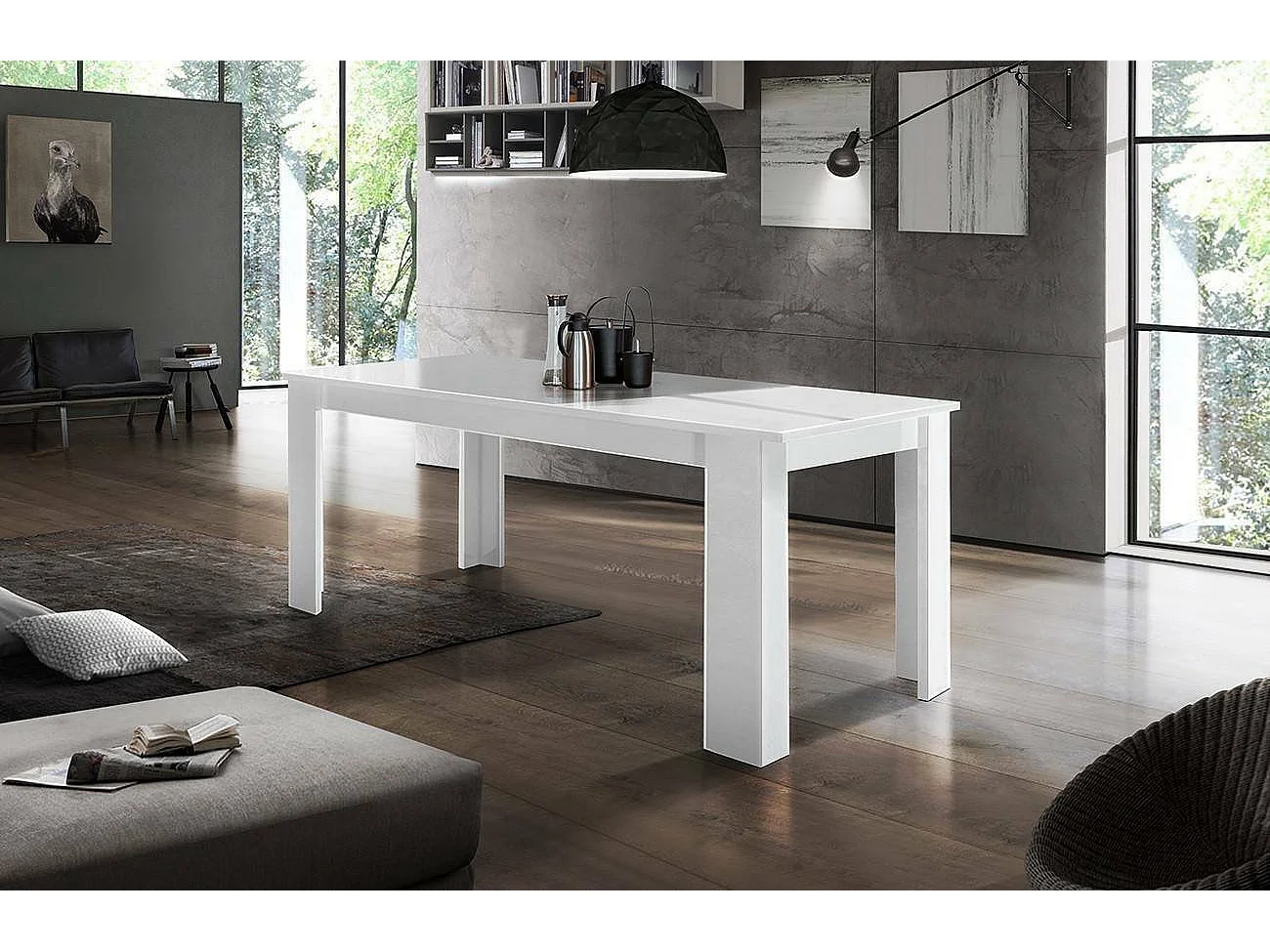 Tavolo allungabile Nanni, Consolle allungabile fino a 10 posti, Consolle estensibile 100% Made in Italy, cm 140/190x90h75, Bianco lucido