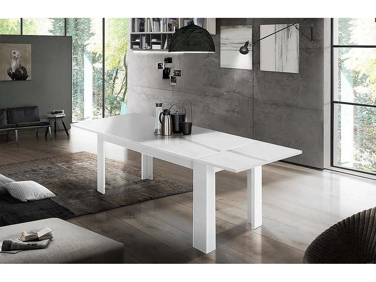 Table extensible Nanni, Console extensible jusqu'à 10 places, Console extensible 100% Made in Italy, 140/190x90h75 cm, Blanc brillant