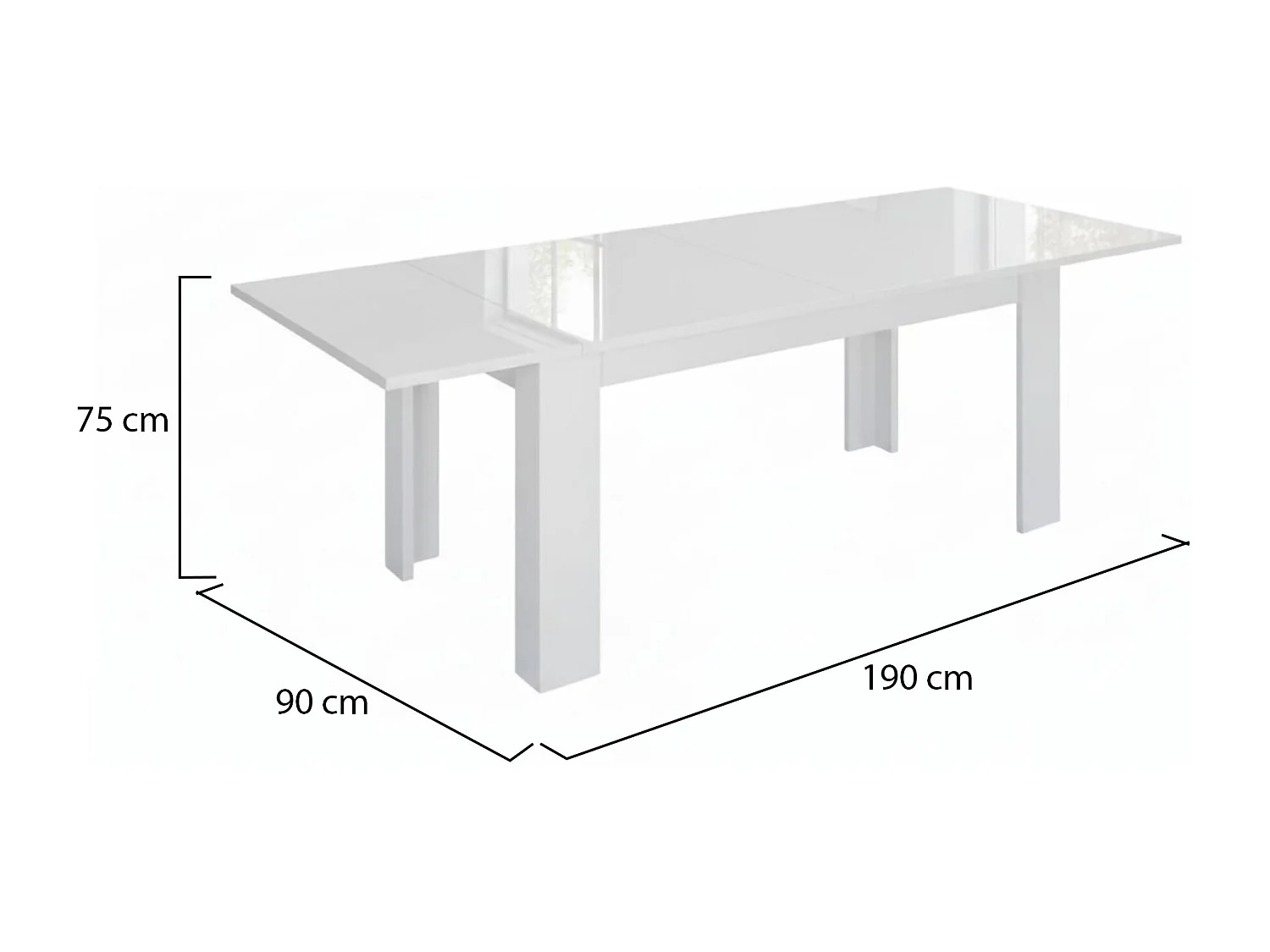 Mesa extensible Nanni, Consola extensible hasta 10 plazas, Consola extensible 100% Made in Italy, 140/190x90h75 cm, Blanco brillo