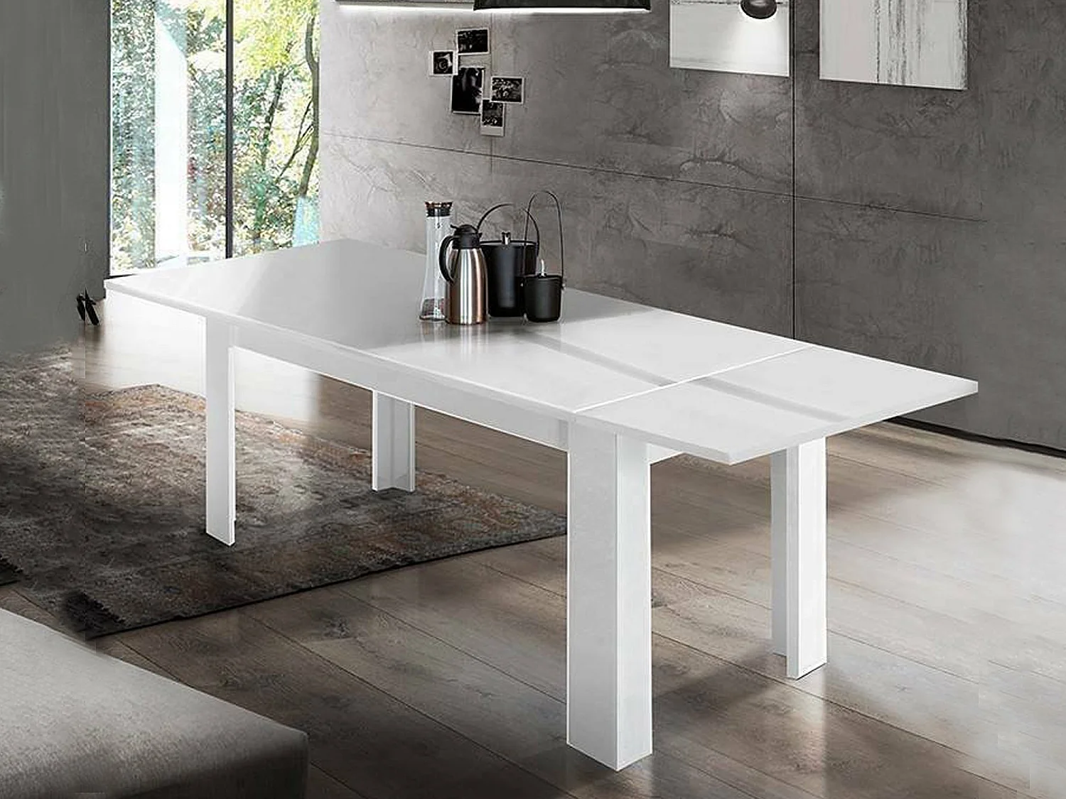 Ausziehbarer Tisch Nanni, ausziehbare Konsole für bis zu 10 Sitzplätze, ausziehbare Konsole 100 % Made in Italy, 140/190 x 90 x 75 cm, glänzend weiÃŸ