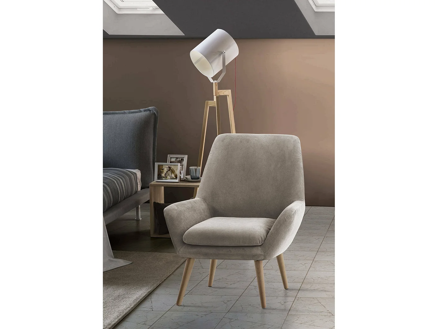 Annarita fauteuil, design lounge fauteuil, 100% Made in Italy, relaxfauteuil in gecapitonneerde stof, 80x70h95 cm, duifgrijs