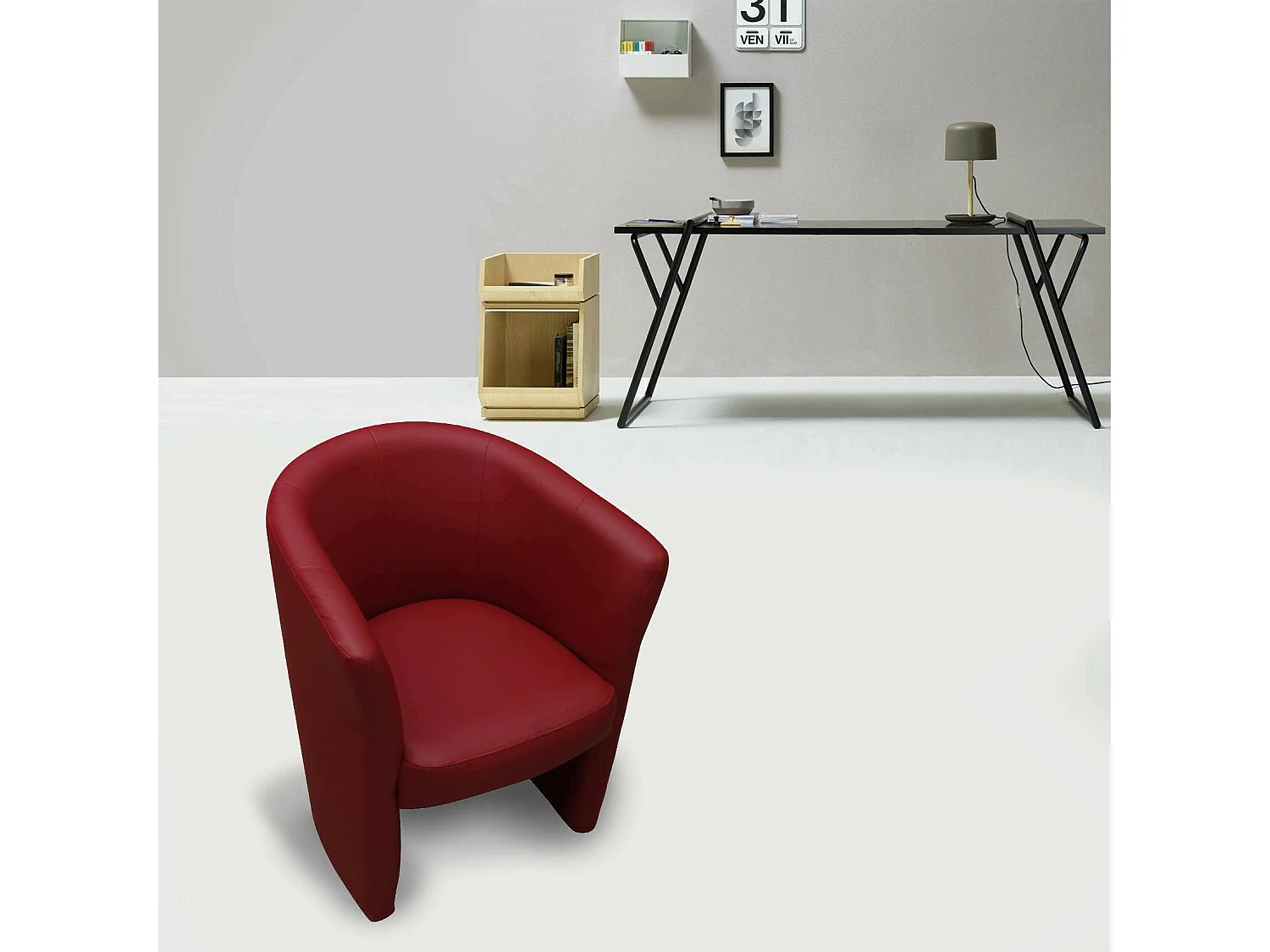 Poltrona Dpanett, Poltrona de sala, Assento acolchoado, Cadeira com braços em couro ecológico, 64x63h76 cm, Vermelho