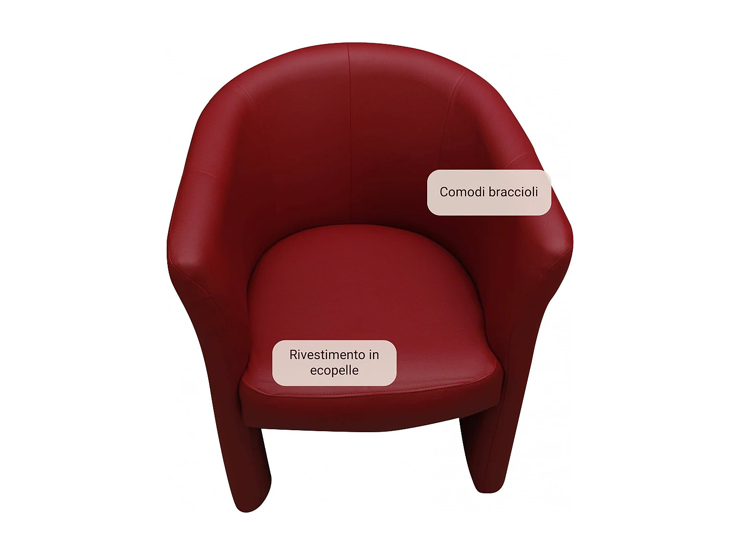 Poltrona Dpanett, Poltrona de sala, Assento acolchoado, Cadeira com braços em couro ecológico, 64x63h76 cm, Vermelho