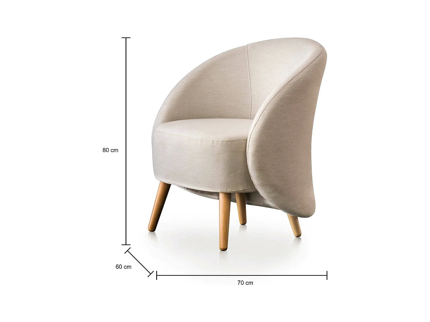 Fauteuil Annarella, fauteuil lounge design, 100% Made in Italy, fauteuil relaxant en tissu rembourré, 70x60h80 cm, Beige