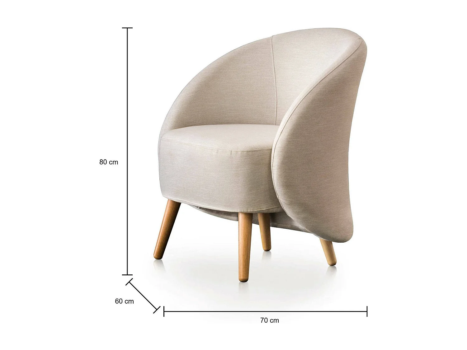 Fauteuil Annarella, fauteuil lounge design, 100% Made in Italy, fauteuil relaxant en tissu rembourré, 70x60h80 cm, Beige
