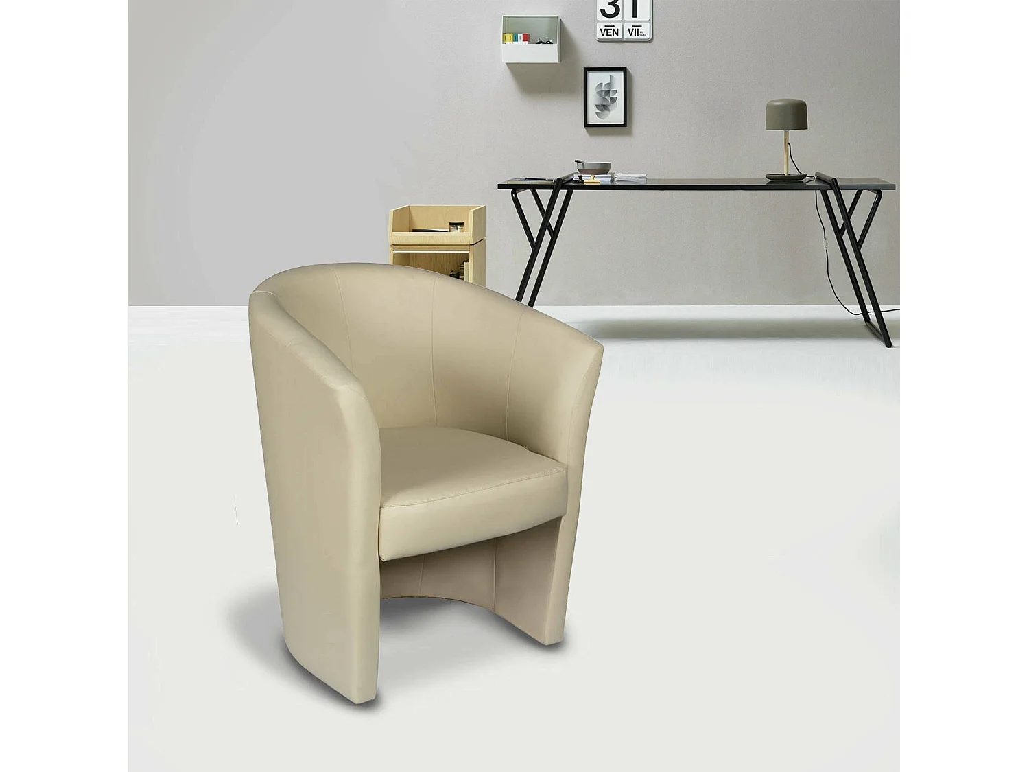Fauteuil Dpanett, Fauteuil de salon, Siège rembourré, Chaise avec accoudoirs en éco-cuir, 64x63h76 cm, Beige