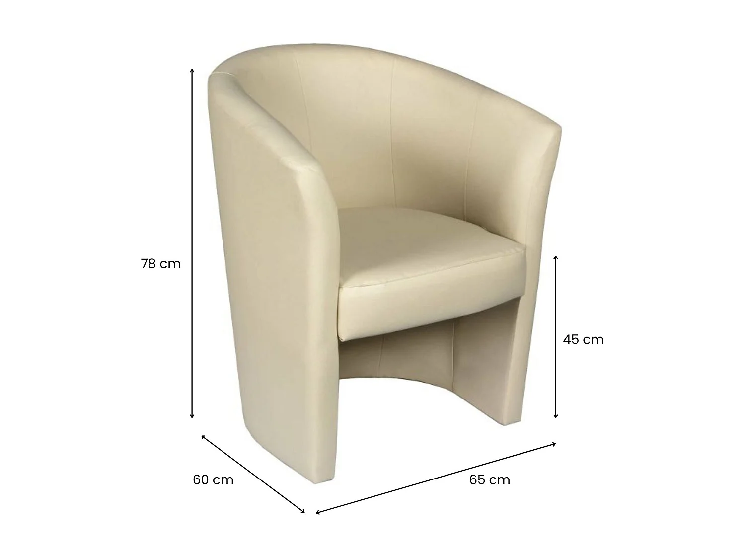 Fauteuil Dpanett, Fauteuil de salon, Siège rembourré, Chaise avec accoudoirs en éco-cuir, 64x63h76 cm, Beige