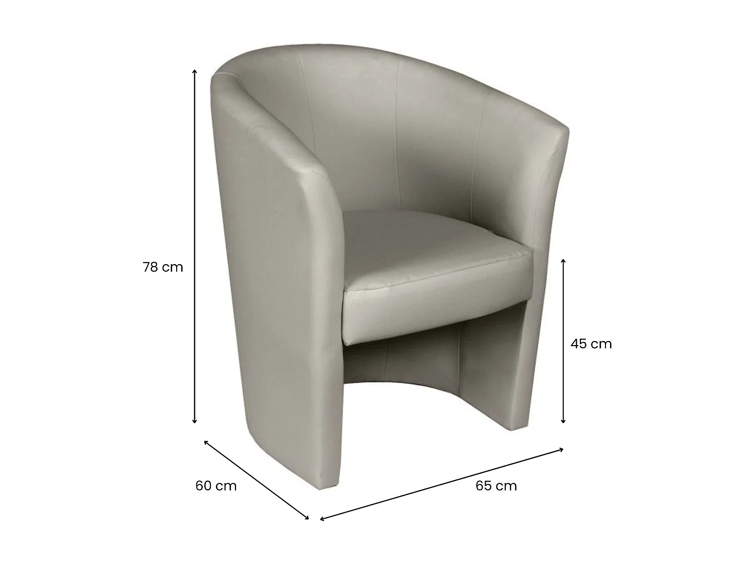 Fauteuil Dpanett, Fauteuil de salon, Siège rembourré, Chaise avec accoudoirs en éco-cuir, 64x63h76 cm, Gri