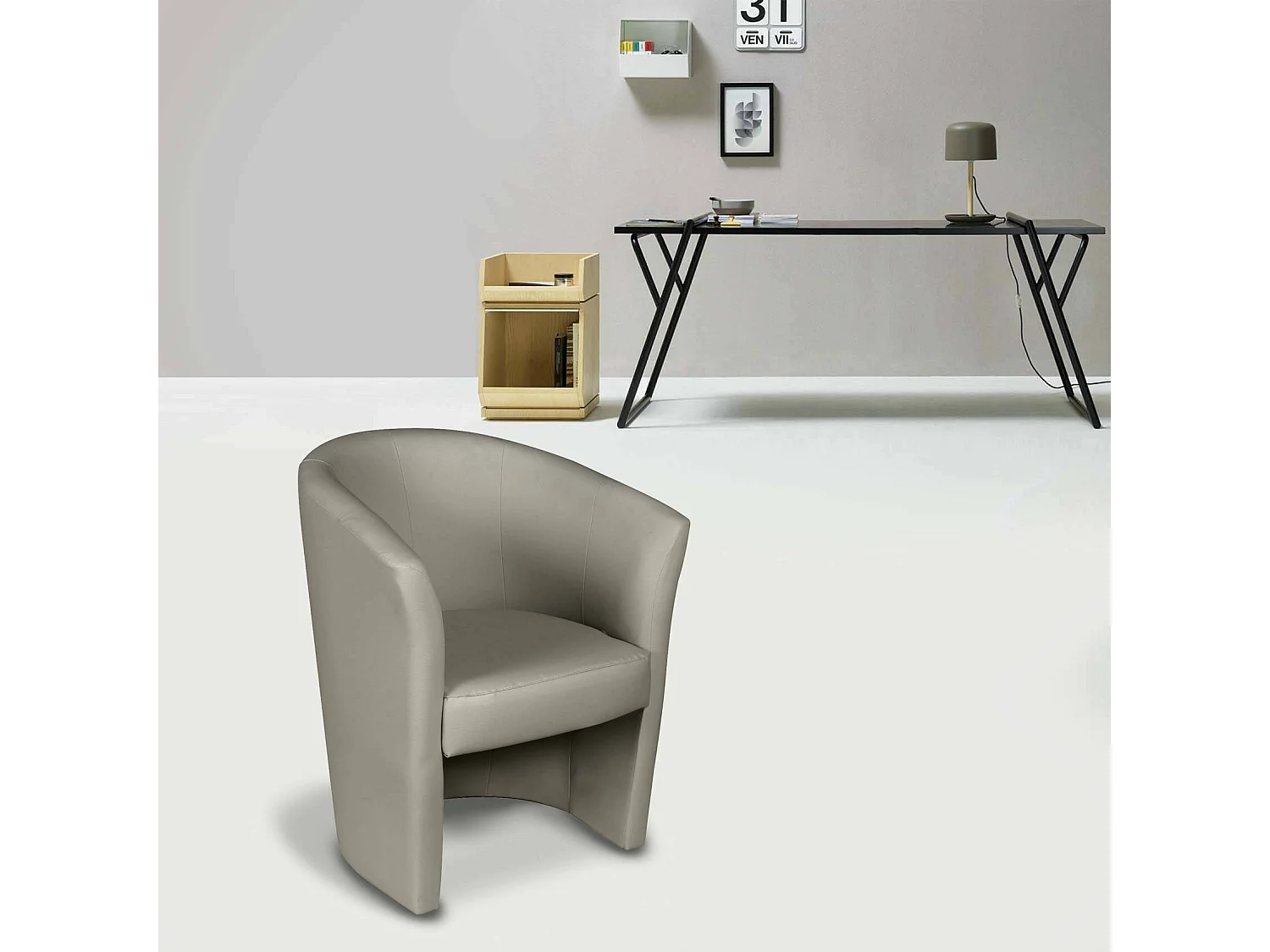 Poltrona Dpanett, Poltrona de sala, Assento acolchoado, Cadeira com braços em couro ecológico, 64x63h76 cm, Cinza