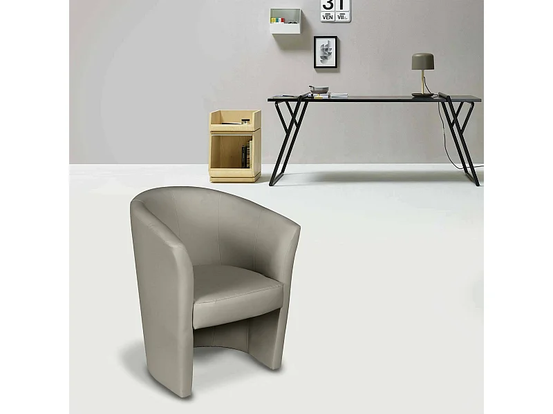 Dpanett fauteuil, Woonkamerfauteuil, Gestoffeerde zitting, Stoel met armleuningen van eco-leer, 64x63h76 cm, Grij