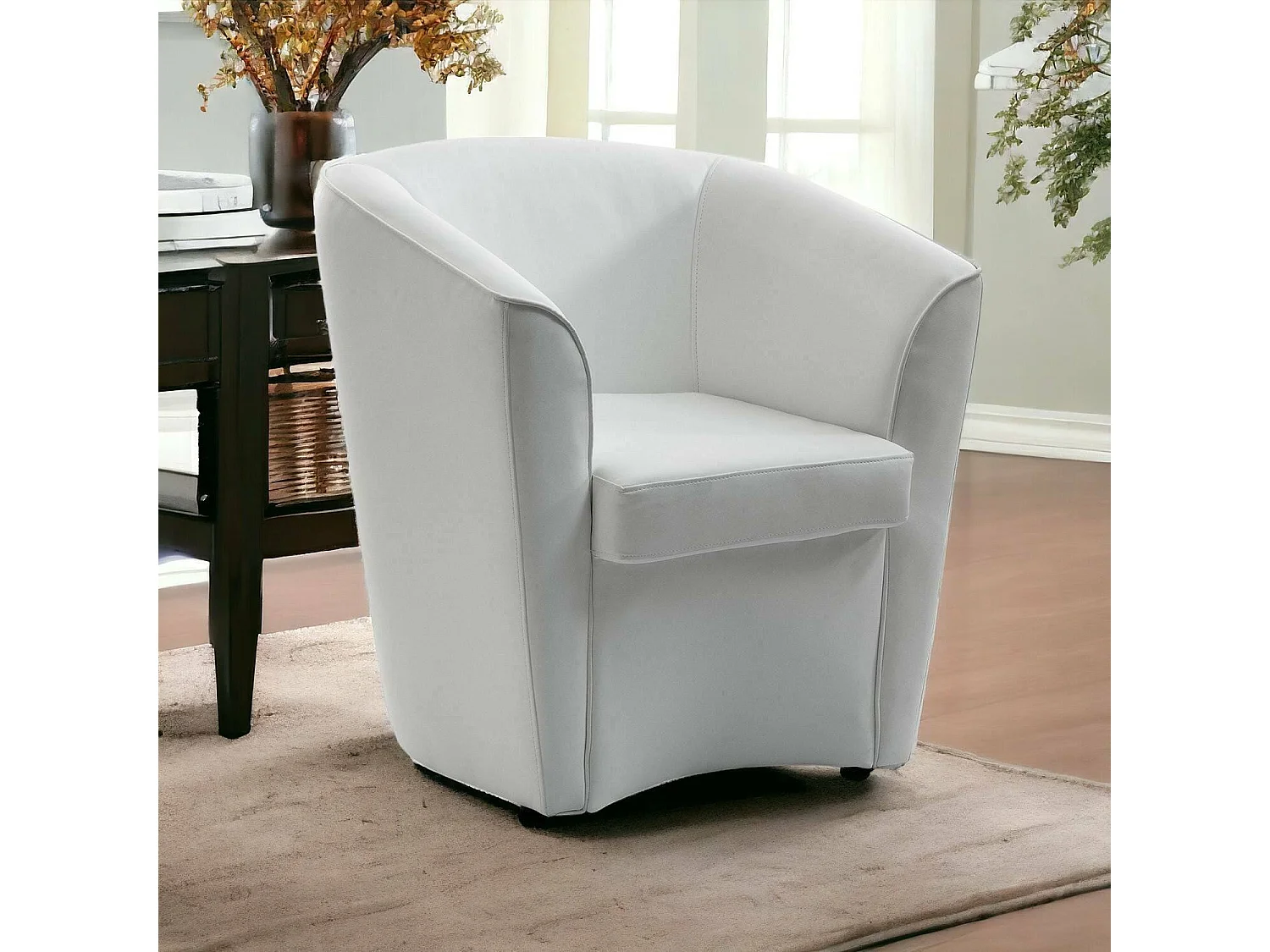 Sillón Annaluna, Sillón de salón, 100% Made in Italy, Sillón relajante de ecopiel, 70x60h74 cm, Blanco