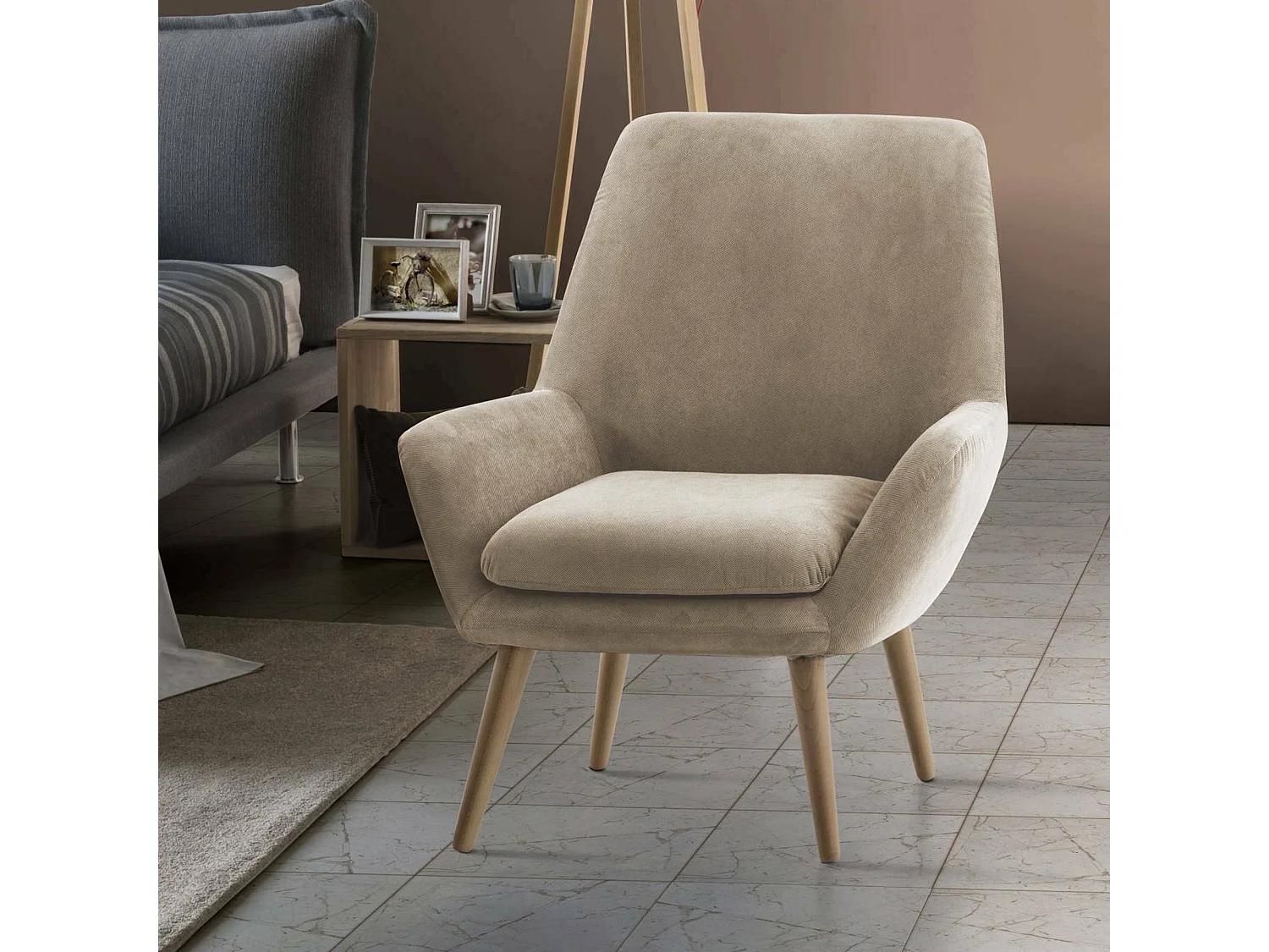 Fauteuil Annarita, fauteuil lounge design, 100% Made in Italy, fauteuil relaxant en tissu rembourré, 80x70h95 cm, Beige