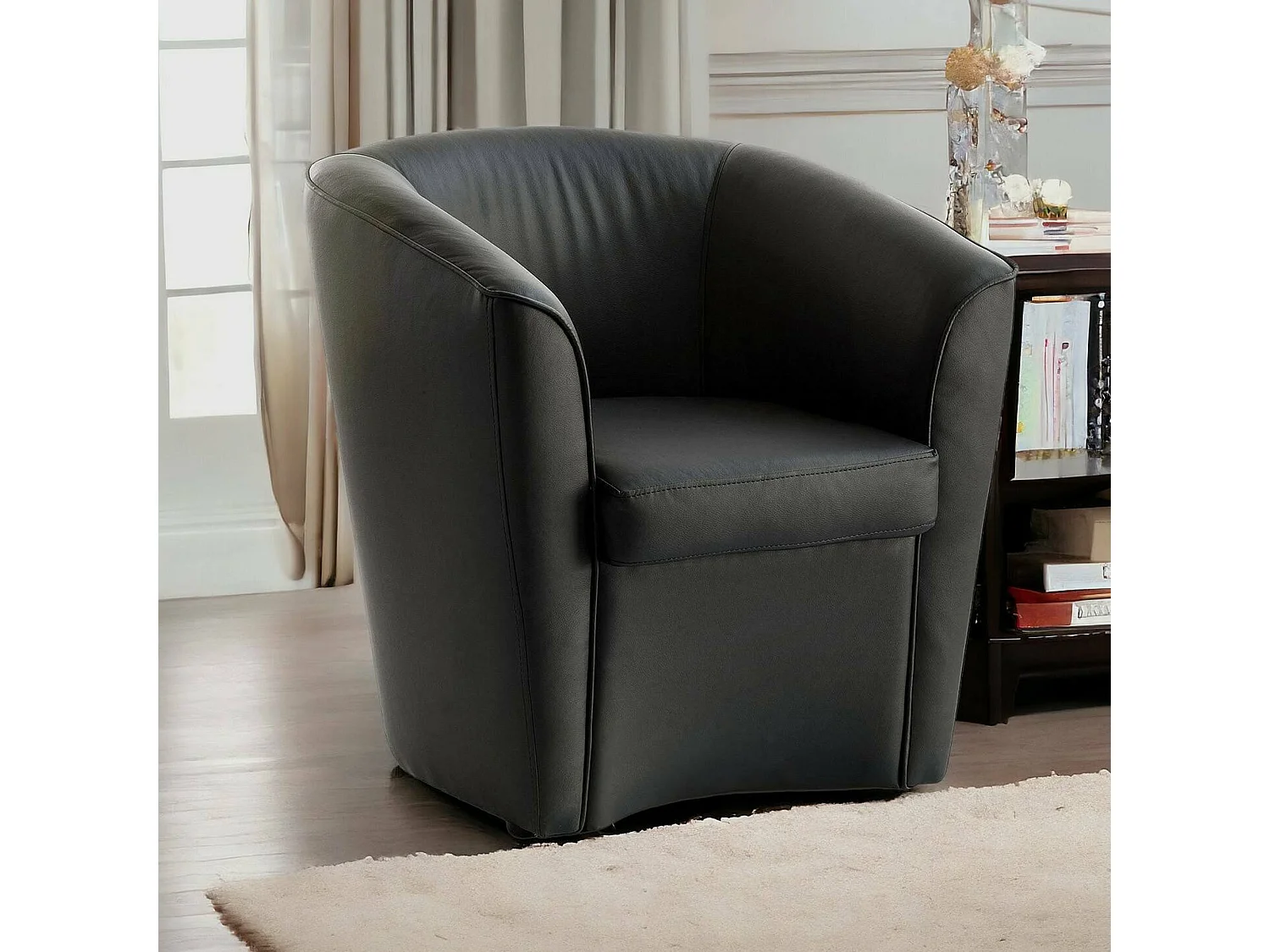 Fauteuil Annaluna, Fauteuil de salon, 100% Made in Italy, Fauteuil relaxant en éco-cuir, 70x60h74 cm, Noir