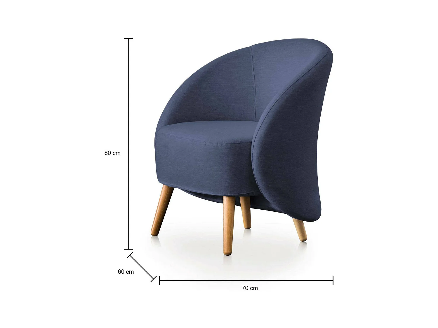 Fauteuil Annarella, Fauteuil lounge design, 100% Made in Italy, Fauteuil relaxant en tissu rembourré, 70x60h80 cm, Bleu