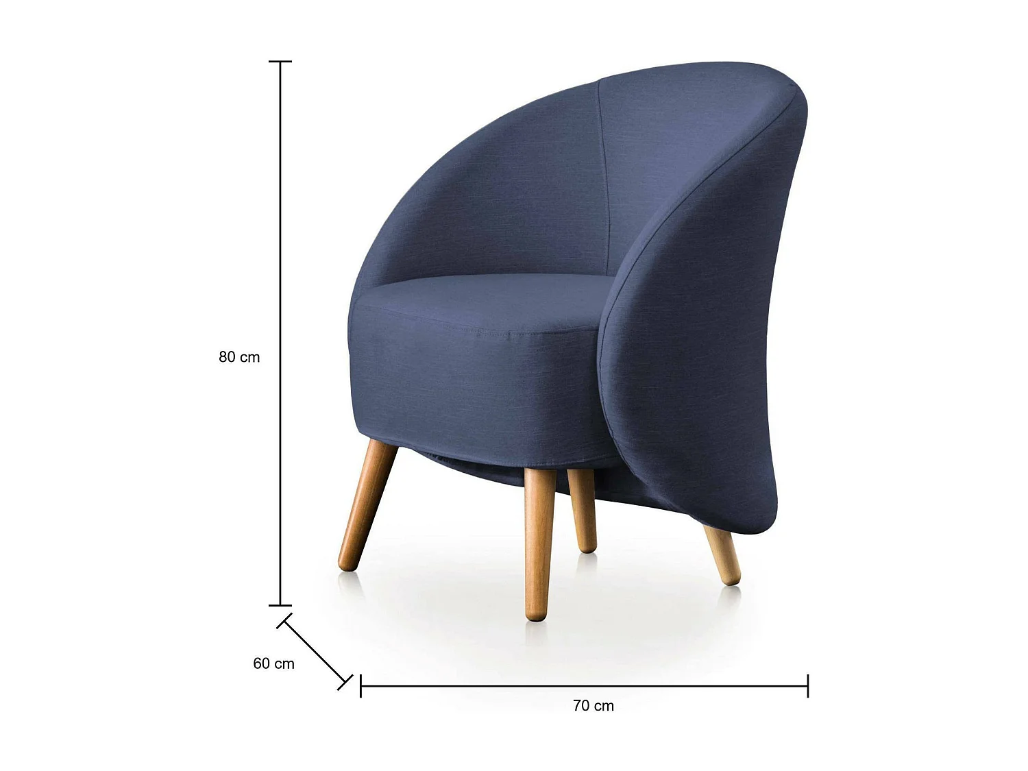 Fauteuil Annarella, Fauteuil lounge design, 100% Made in Italy, Fauteuil relaxant en tissu rembourré, 70x60h80 cm, Bleu