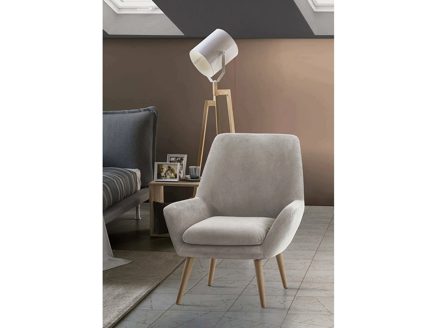 Annarita fauteuil, design lounge fauteuil, 100% Made in Italy, relaxfauteuil in gecapitonneerde stof, 80x70h95 cm, Grijs
