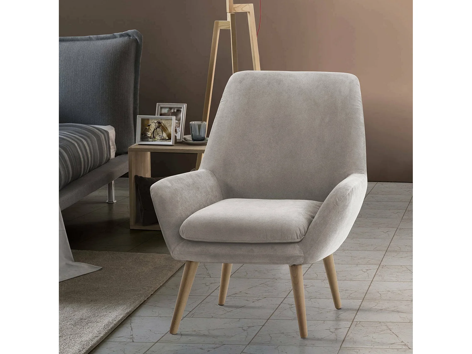 Fauteuil Annarita, fauteuil lounge design, 100% Made in Italy, fauteuil relaxant en tissu rembourré, 80x70h95 cm, Gris