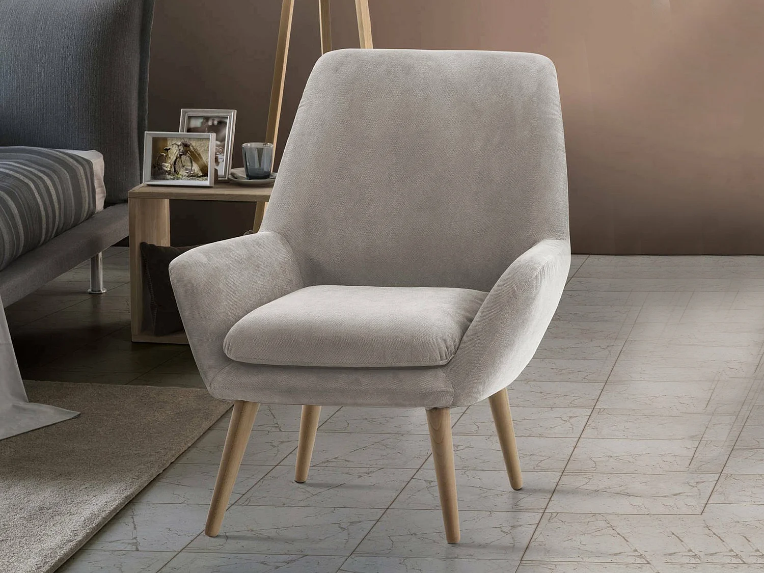 Fauteuil Annarita, fauteuil lounge design, 100% Made in Italy, fauteuil relaxant en tissu rembourré, 80x70h95 cm, Gris