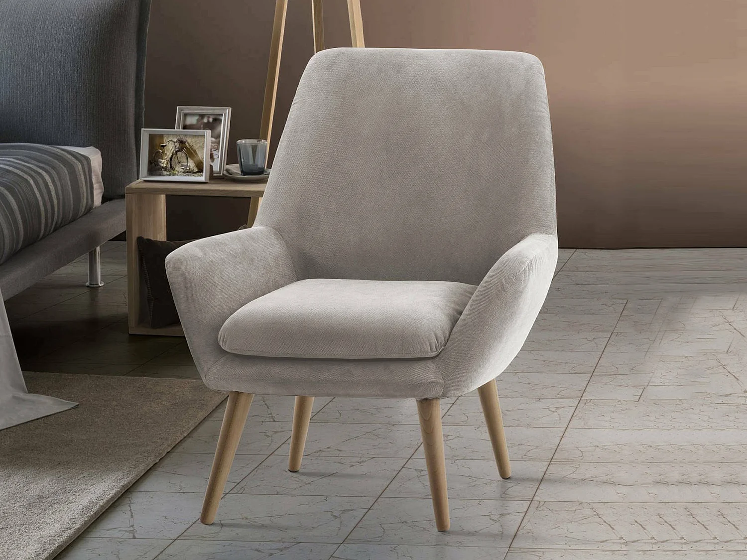 Annarita-Sessel, Design-Loungesessel, 100 % Made in Italy, Relaxsessel aus gepolstertem Stoff, 80 x 70 x 95 cm, Grau