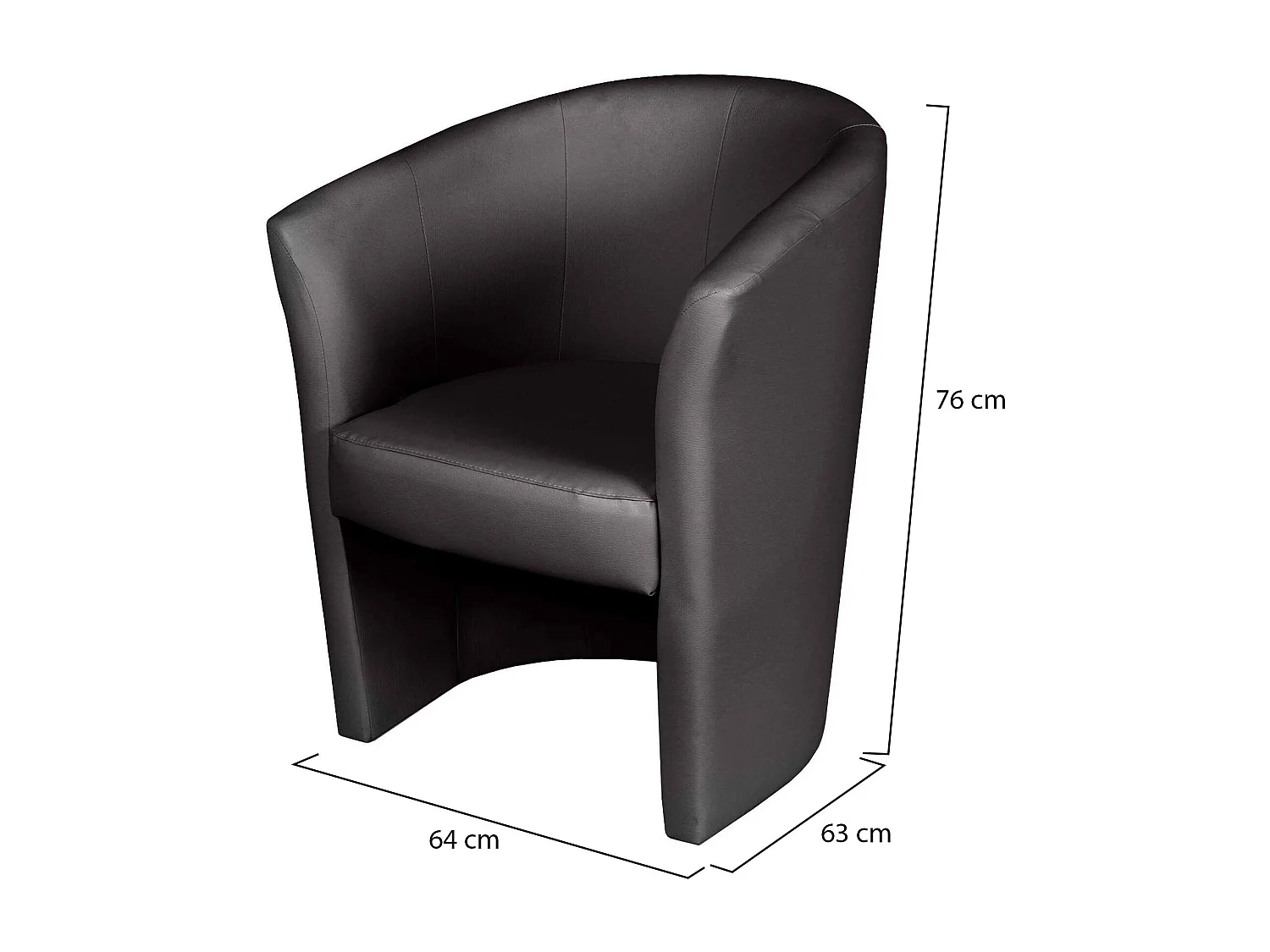 Fauteuil Dpanett, Fauteuil de salon, Siège rembourré, Chaise avec accoudoirs en éco-cuir, 64x63h76 cm, Noir