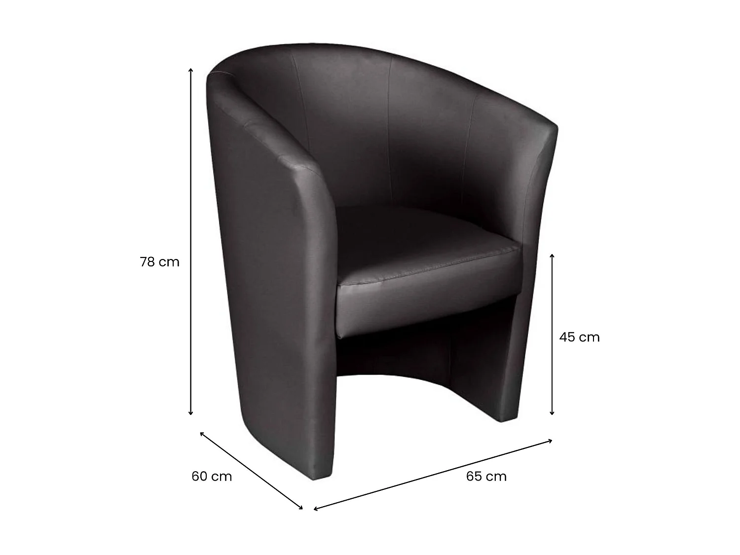 Fauteuil Dpanett, Fauteuil de salon, Siège rembourré, Chaise avec accoudoirs en éco-cuir, 64x63h76 cm, Noir