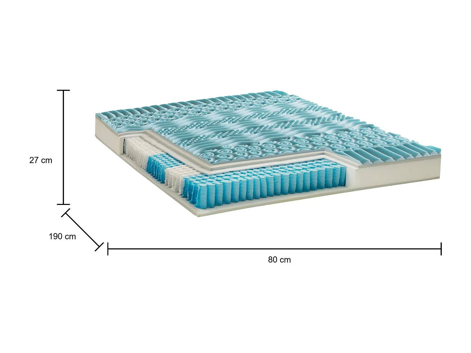 Laila eenpersoonsmatras, afneembare hoes in Memory Foam+Gel en pocketveren, 100% Made in Italy, anti-mijt en hypoallergeen, 80x190h27 cm