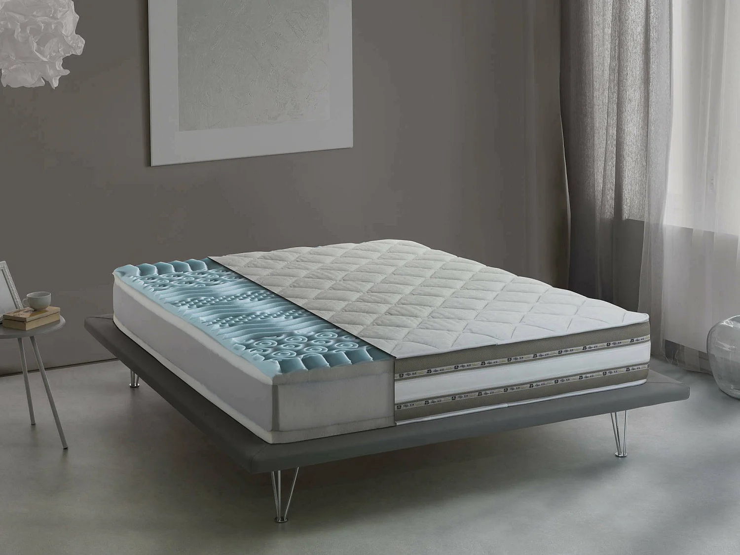 Matelas double Naike, matelas amovible en mousse à mémoire de forme et gel Waterfoam, 100% Made in Italy, anti-acariens et hypoallergénique, 160x200h27 cm