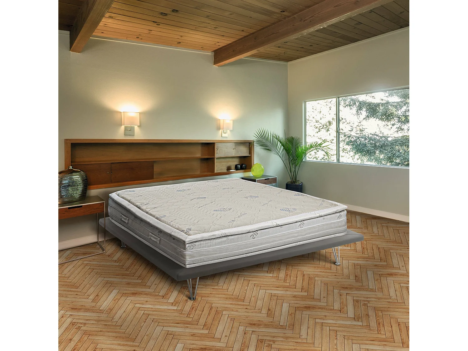 Matelas double Larissa, matelas à mémoire de forme et ressorts ensachés et ions d'argent, 100% Made in Italy, anti-acariens et hypoallergénique, 160x190h37 cm
